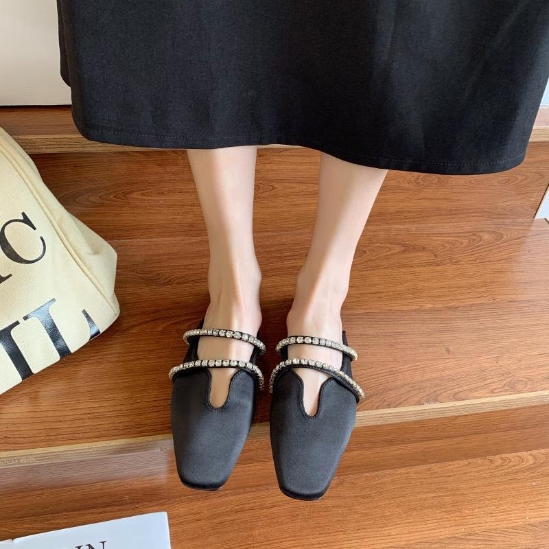 Dép Đế Bằng Mũi Vuông Đính Đá Thời Trang Xuân Hè Cho Nữ