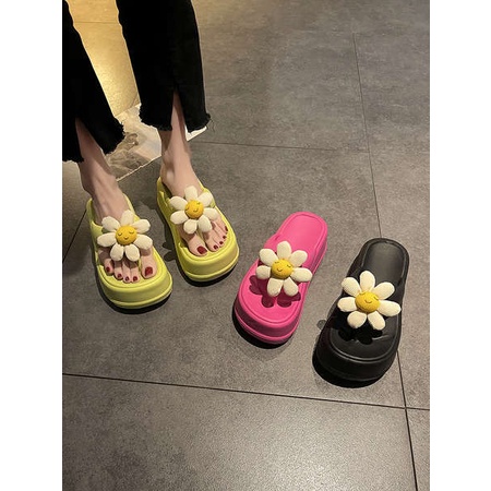 Dép cao đế bằng mùa hè 2023 phong cách mới thời trang tăng cường hoa nền dày