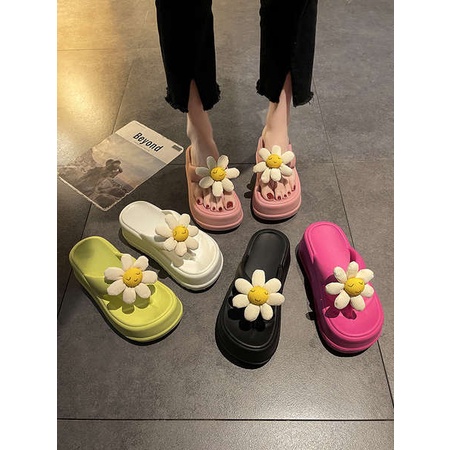 Dép cao đế bằng mùa hè 2023 phong cách mới thời trang tăng cường hoa nền dày