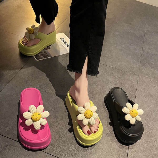 Dép cao đế bằng mùa hè 2023 phong cách mới thời trang tăng cường hoa nền dày