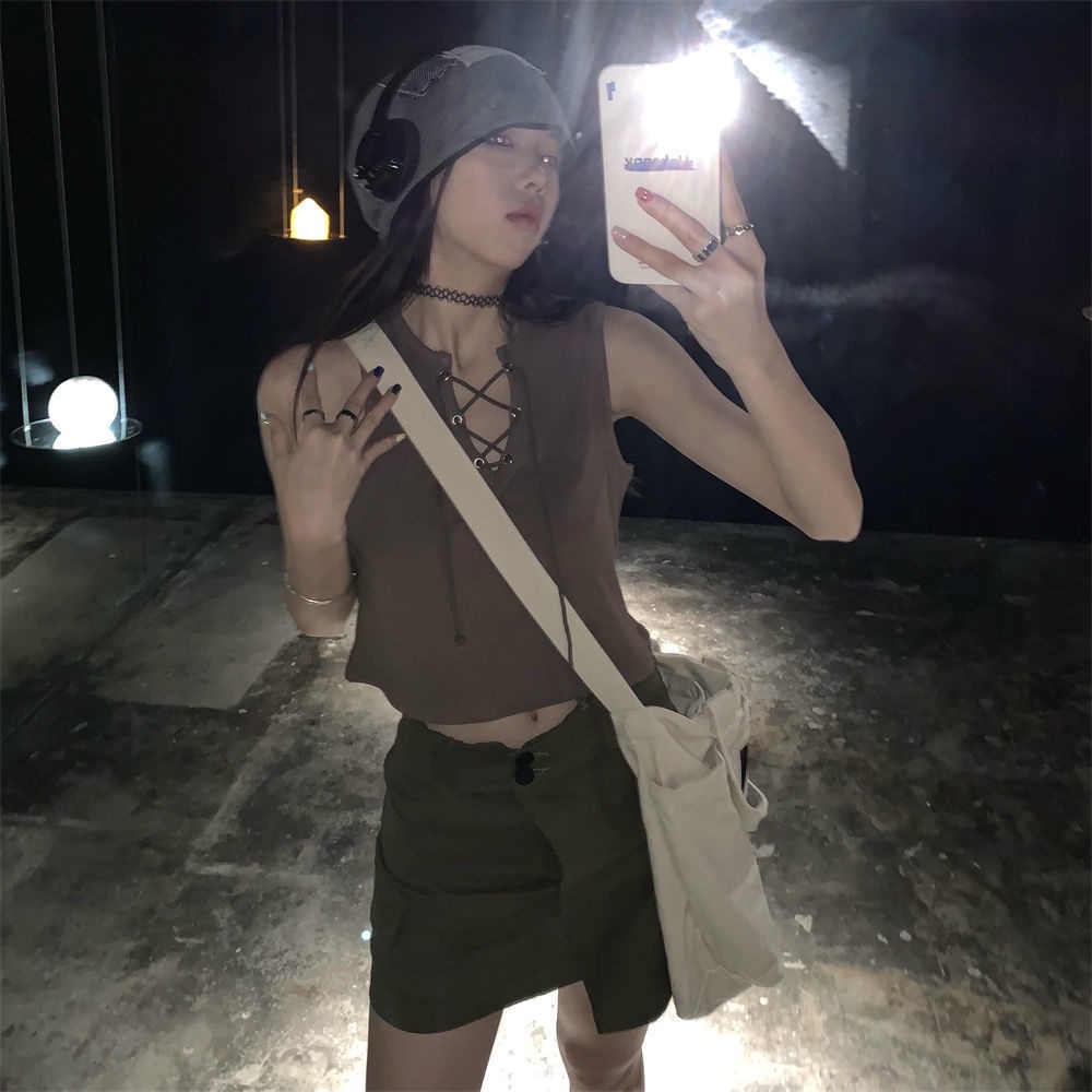 Jiashucheng Áo Thun Sát Nách Dáng Ôm Cột Dây Màu Trơn Phong Cách Mùa Hè Mới Ngọt Ngào Dễ Phối Đồ Cho Nữ