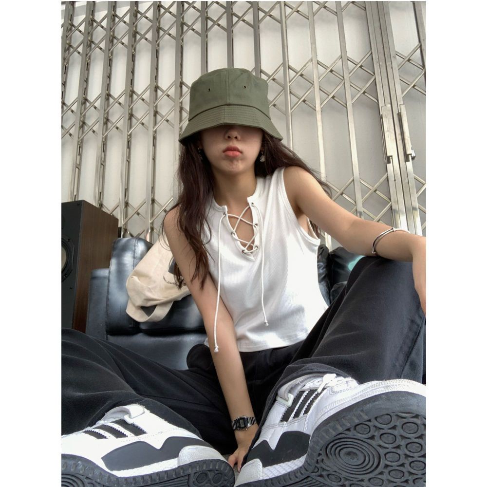 Jiashucheng Áo Thun Sát Nách Dáng Ôm Cột Dây Màu Trơn Phong Cách Mùa Hè Mới Ngọt Ngào Dễ Phối Đồ Cho Nữ