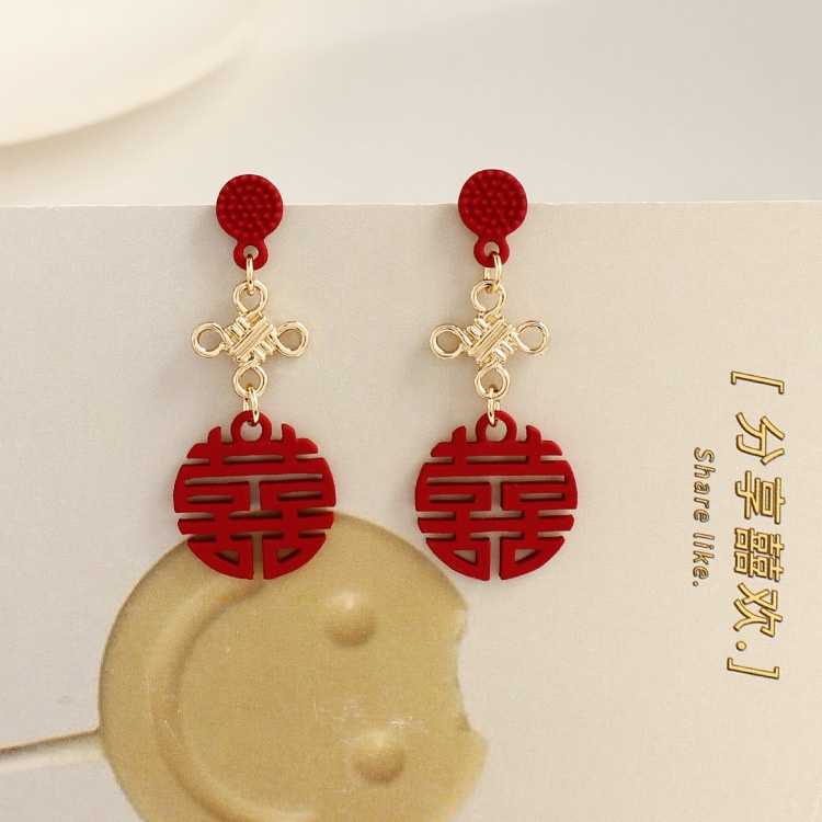 Bông Tai Hán Phục Truyền Thống Trung Quốc Hai Lớp Hạnh Phúc Cho Cô Dâu