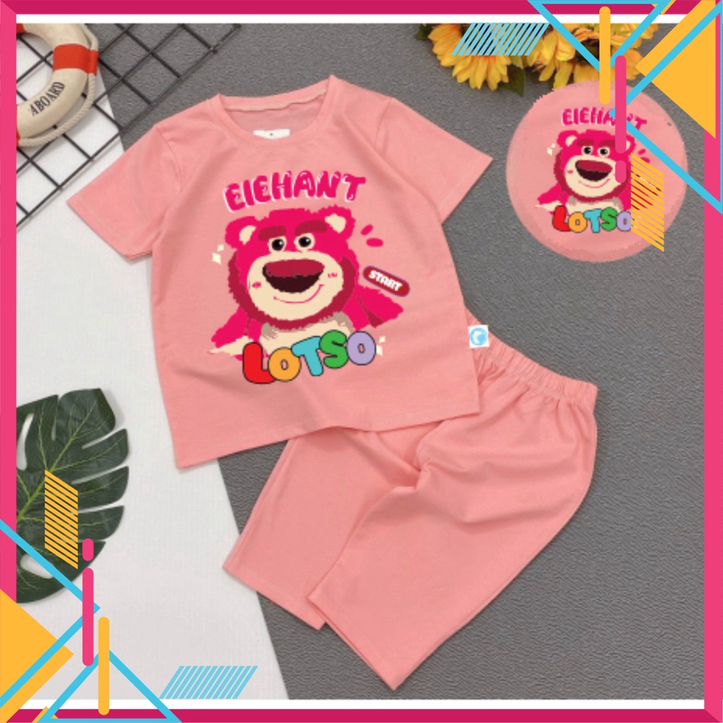 Bộ đồ bé gái-mẫu lửng gấu  lotso QL05 chất vải mát hút hơi mồ hôi-mã QL05 -HOÀNG NAM KIDS