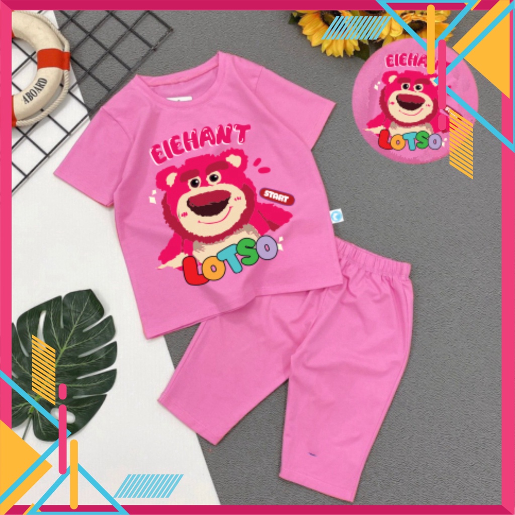 Bộ đồ bé gái-mẫu lửng gấu  lotso QL05 chất vải mát hút hơi mồ hôi-mã QL05 -HOÀNG NAM KIDS