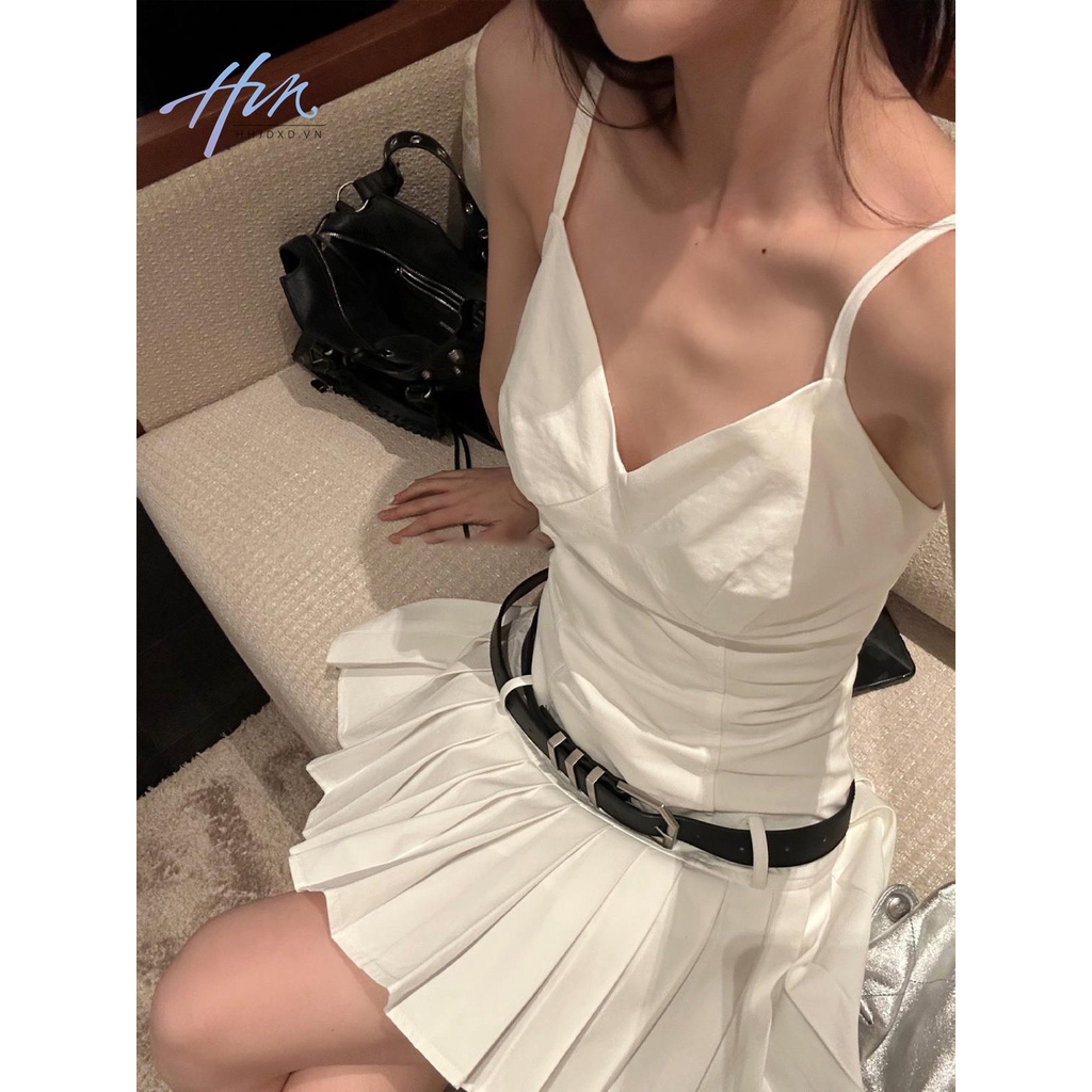 Đầm Ngắn Hai Dây Dáng Ôm Màu Trắng Phong Cách Thời Trang Mùa Hè Mới 2023
