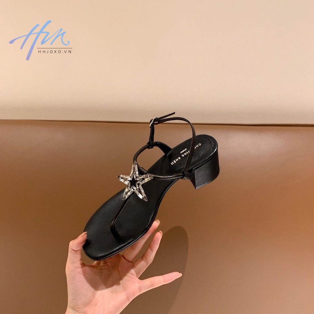 Sandal Hở Ngón Mùa Hè 2023 Đính Đá Rhinestone Hình Ngôi Sao Năm Cánh Phong Cách Retro Pháp Mới Cho Nữ