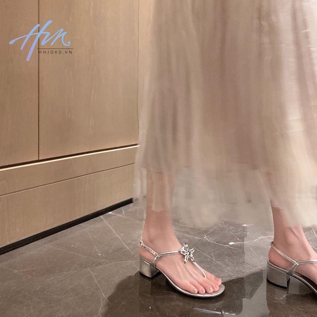 Sandal Hở Ngón Mùa Hè 2023 Đính Đá Rhinestone Hình Ngôi Sao Năm Cánh Phong Cách Retro Pháp Mới Cho Nữ