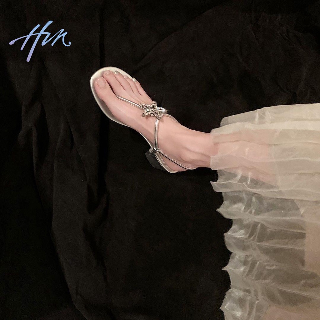 Sandal Hở Ngón Mùa Hè 2023 Đính Đá Rhinestone Hình Ngôi Sao Năm Cánh Phong Cách Retro Pháp Mới Cho Nữ