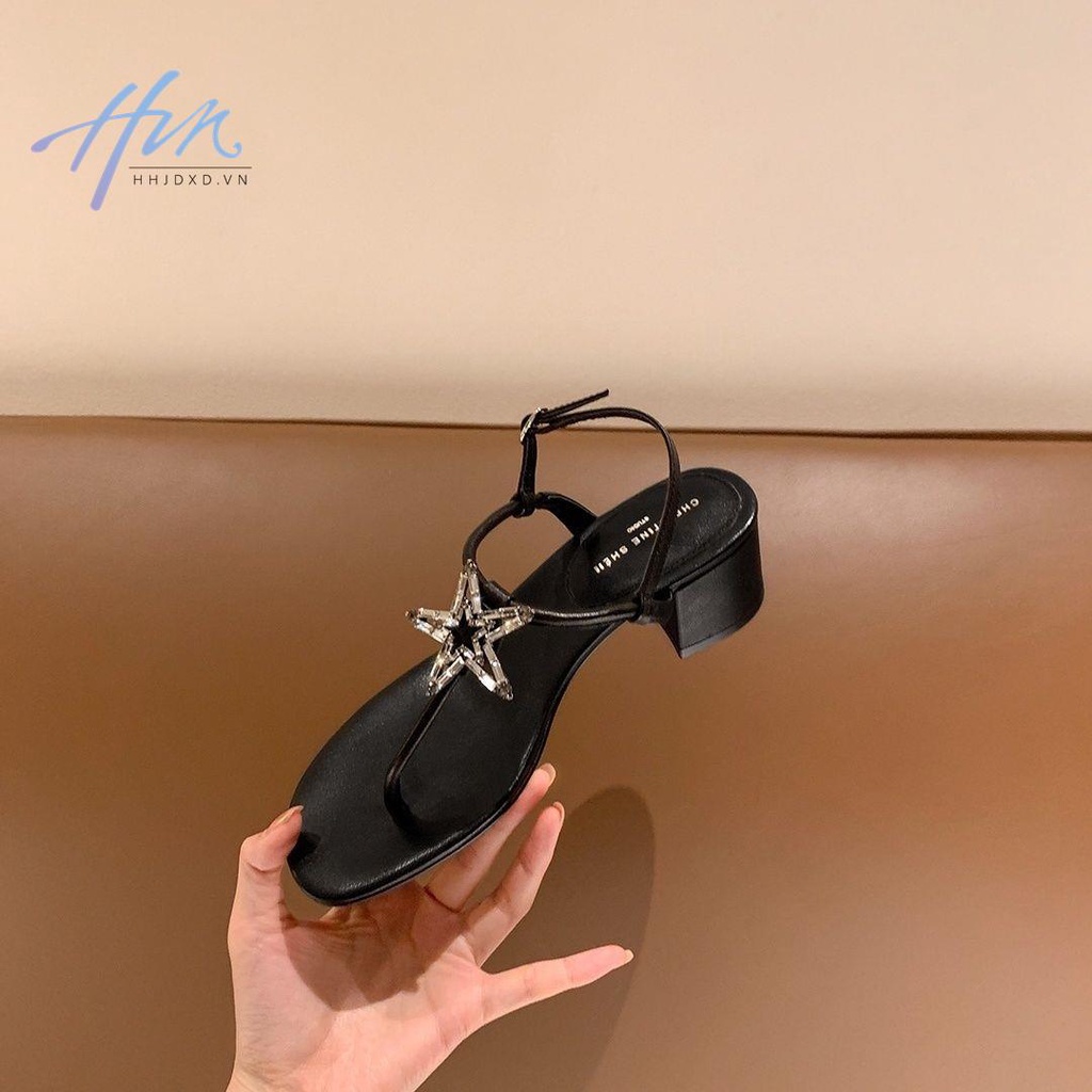 Sandal Hở Ngón Mùa Hè 2023 Đính Đá Rhinestone Hình Ngôi Sao Năm Cánh Phong Cách Retro Pháp Mới Cho Nữ