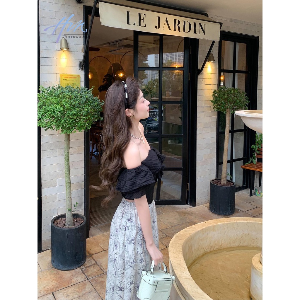 Áo Kiểu Trễ Vai Dáng Chữ u Viền Bèo Nhún Phong Cách Pháp Ngọt Ngào Cao Cấp