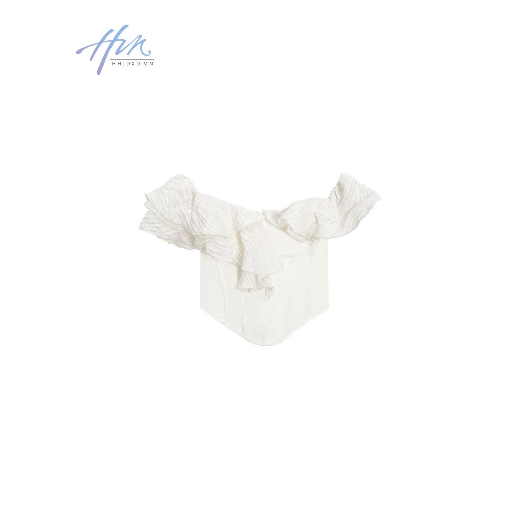 Áo Kiểu Trễ Vai Dáng Chữ u Viền Bèo Nhún Phong Cách Pháp Ngọt Ngào Cao Cấp