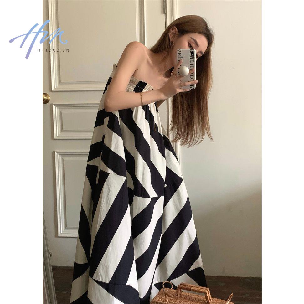 Sansan Đầm Ống Mỏng Kẻ Sọc Kiểu Retro