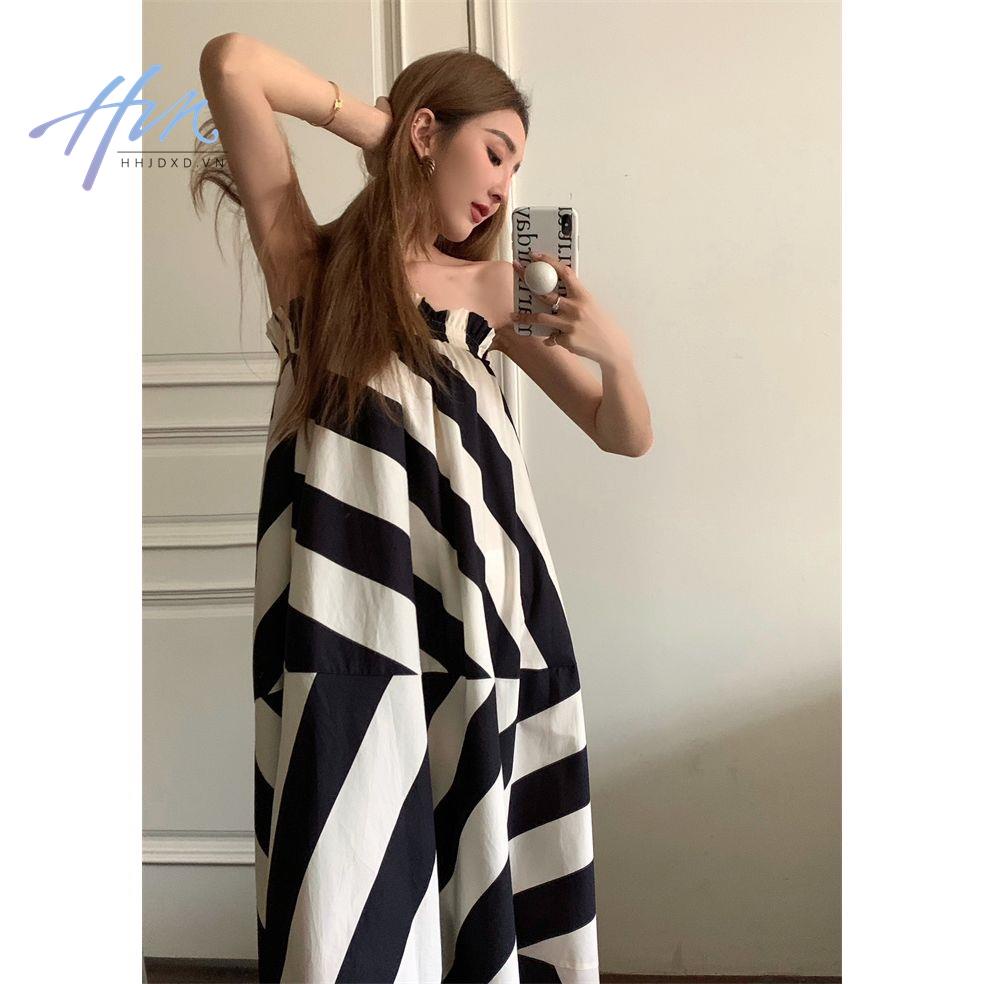 Sansan Đầm Ống Mỏng Kẻ Sọc Kiểu Retro