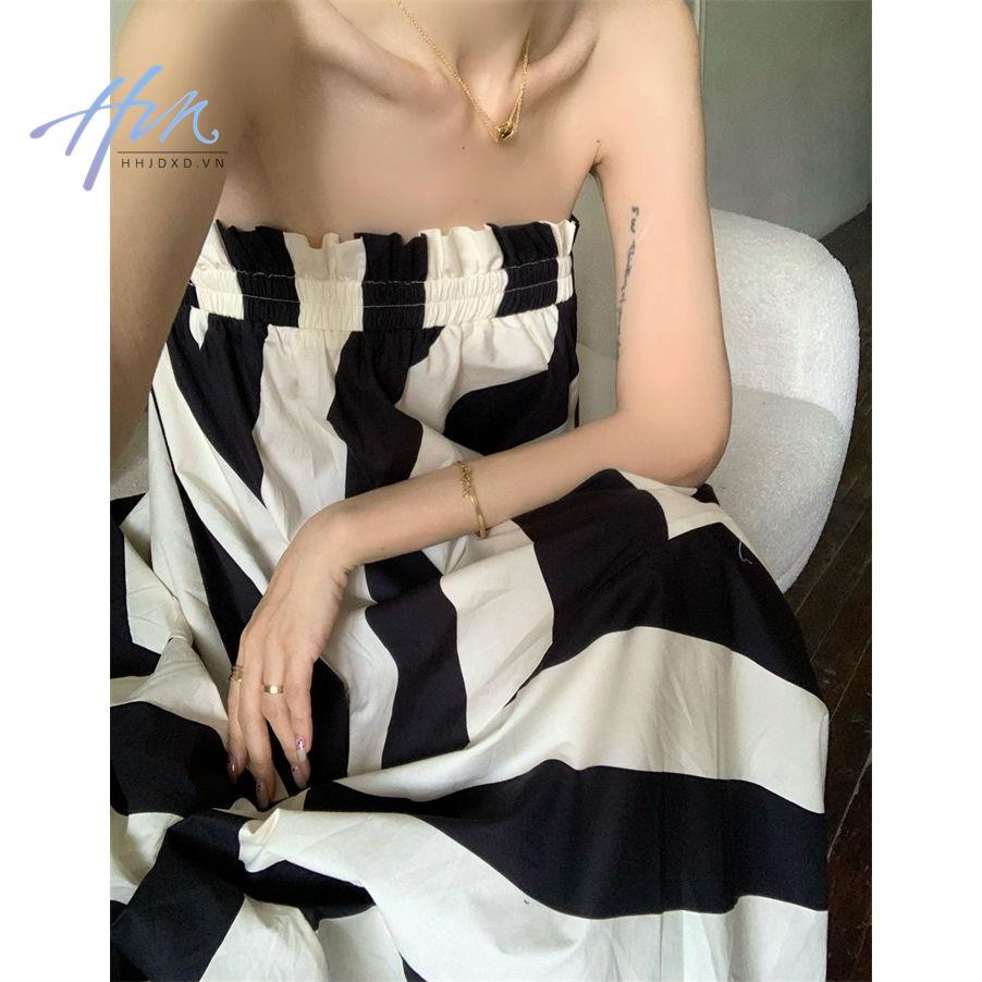 Sansan Đầm Ống Mỏng Kẻ Sọc Kiểu Retro