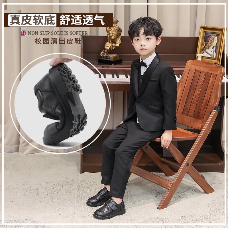 Giày Da Thật Đế Mềm Màu Đen Phong Cách Anh Quốc Thời Trang Mùa Hè Cho Bé Trai