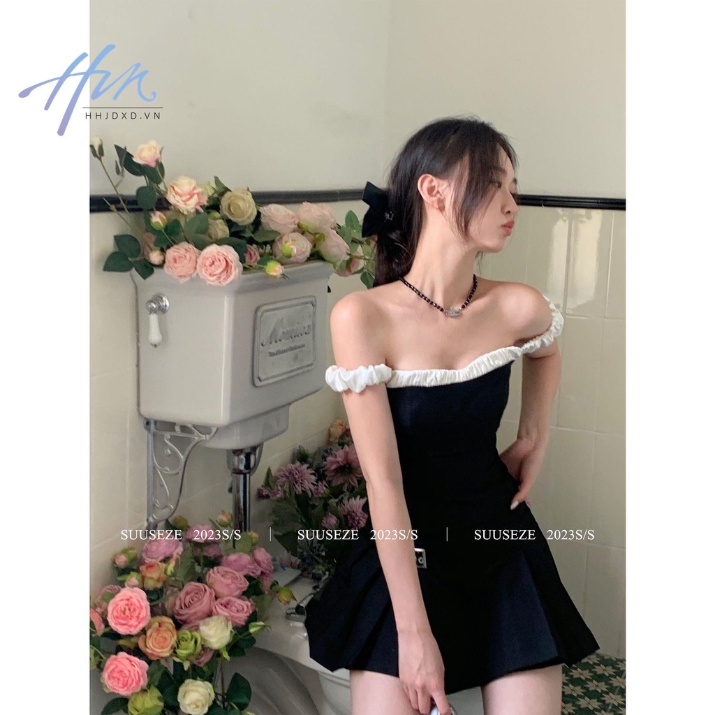 Đầm Đen Mùa Hè 2023 Dáng Ôm Hở Vai Eo Nhỏ Gợi Cảm Cho Nữ