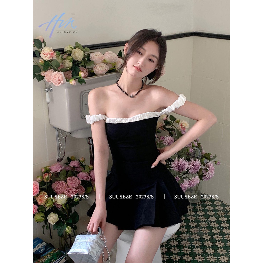 Đầm Đen Mùa Hè 2023 Dáng Ôm Hở Vai Eo Nhỏ Gợi Cảm Cho Nữ