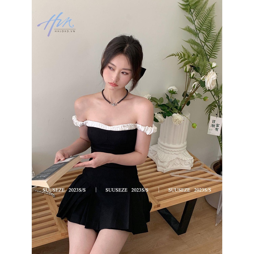 Đầm Đen Mùa Hè 2023 Dáng Ôm Hở Vai Eo Nhỏ Gợi Cảm Cho Nữ