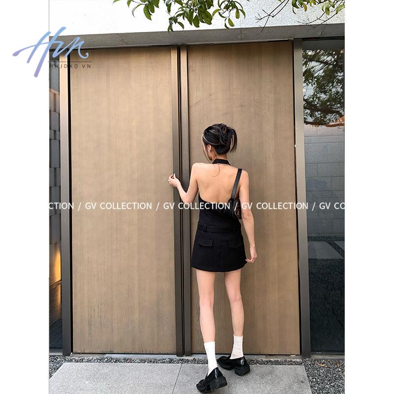 Đầm Hai Dây Mùa Hè 2023 Màu Đen Phong Cách Hàn Quốc Cho Nữ