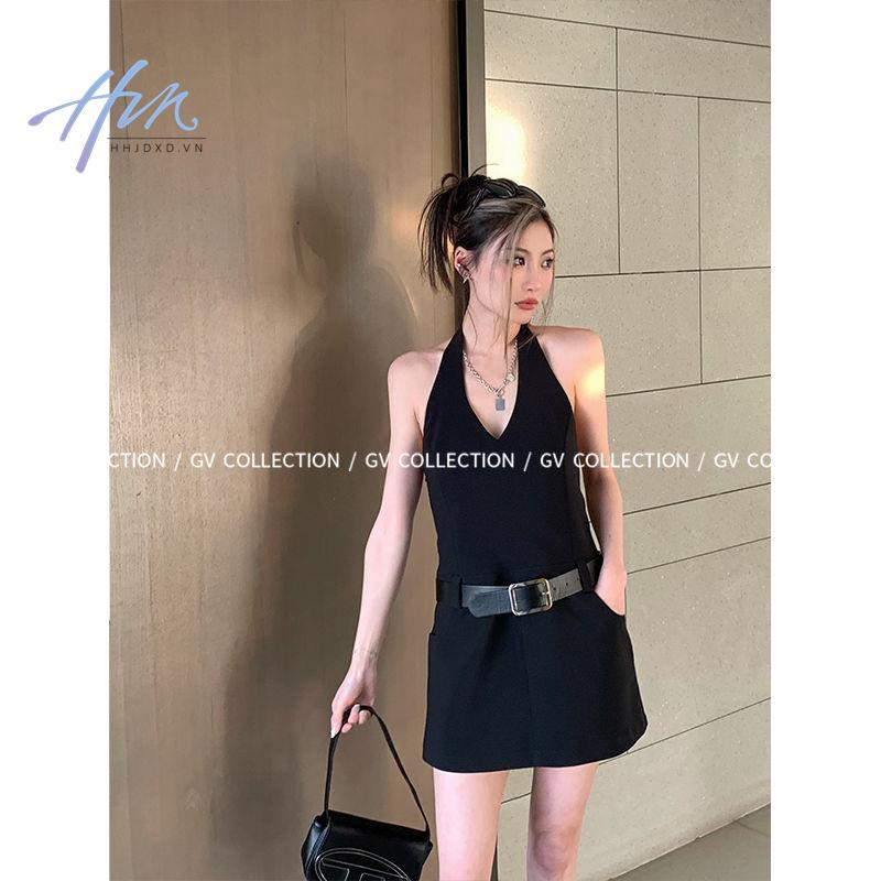 Đầm Hai Dây Mùa Hè 2023 Màu Đen Phong Cách Hàn Quốc Cho Nữ