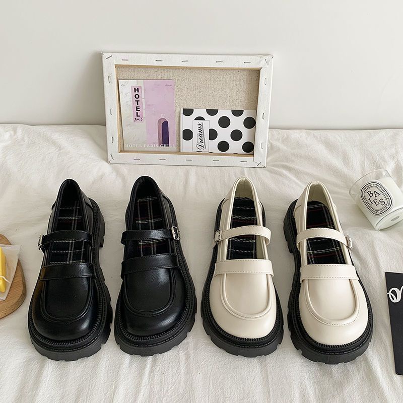 Giày da nhỏ Mary Jane mùa hè nữ màu trắng mũi tròn