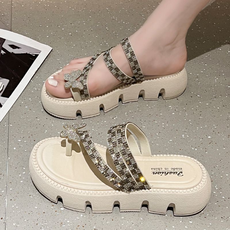 Dép Đế Dày Đính Đá Chống Trượt Thời Trang Mùa Hè Cho Nữ