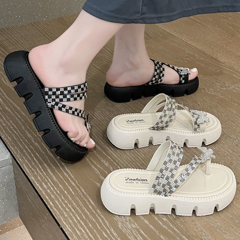 Dép Đế Dày Đính Đá Chống Trượt Thời Trang Mùa Hè Cho Nữ