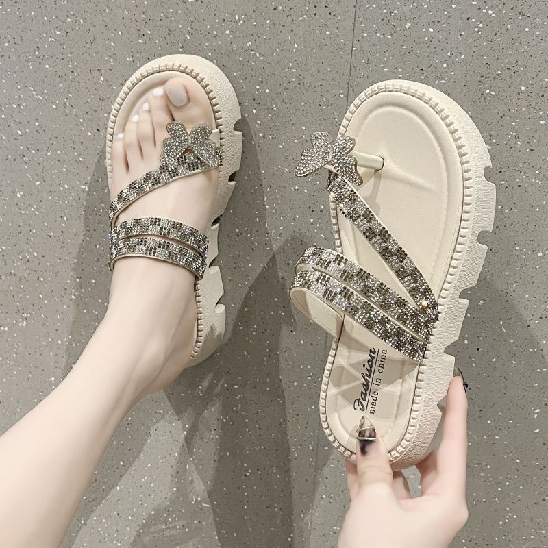 Dép Đế Dày Đính Đá Chống Trượt Thời Trang Mùa Hè Cho Nữ