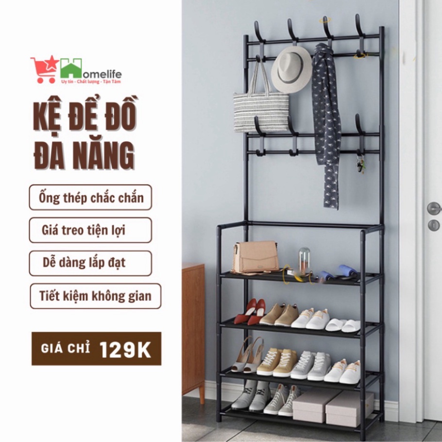 cao cấp ⭐Giá Để Giày Dép, Kệ Treo Đồ Đa Năng 4 Tầng Thông Minh- Chất Liệu Thép Chịu Lực Có Móc Treo Quần Áo Và Đ /