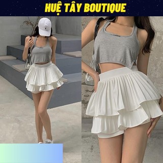 Chân váy nữ, chân váy tầng xếp ly bồng 2 màu trắng đen freesize 45-48kg SKUCV-09B