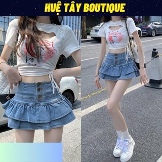 Chân váy nữ, chân váy jeans phối cúc hàn quốc màu xanh size S M L SKUCV-02B