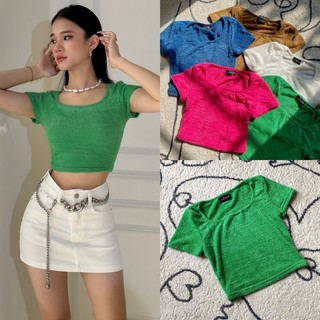 Áo croptop nangwns tay chất thun lông co dãn C2673