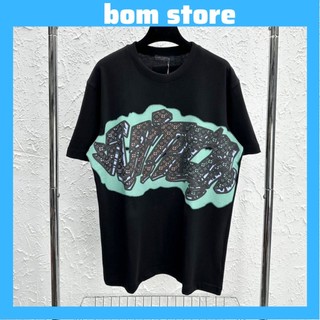 Áo phông nam nữ Premium Cotton dập chữ Eo Vì vân hoa phối loang xanh thêu logo ngược sau áo