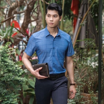 OWEN - Áo Sơ mi ngắn tay Owen Regular fit chất bạc hà kẻ ô xanh 220413 (VẠT ĐUÔI TÔM) owenoutlet