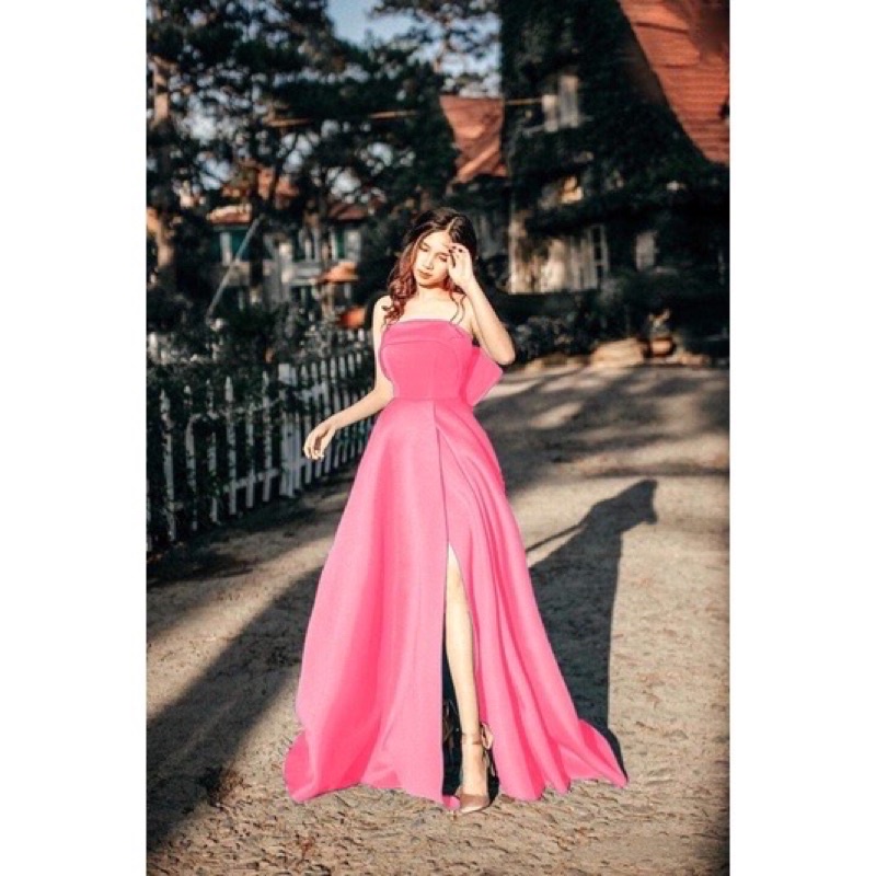 Đầm maxi mặc cưới cúp ngực hở nơ lưng to xinh yêu rất đẹp - size M/L (có ảnh/video thật) MS263V