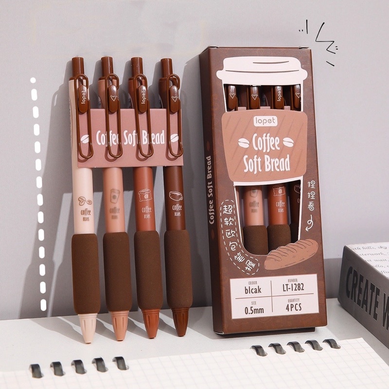 Sét 4 bút gel bấm 0,5mm,mực đen coffee_Kt books