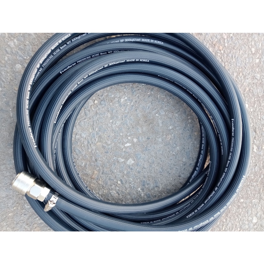 Dây hơi cao su bố vải ponahose 8mm dài 6m, made in Korea, lỗ 8mm, kèm bộ đầu nối nhanh cao cấp