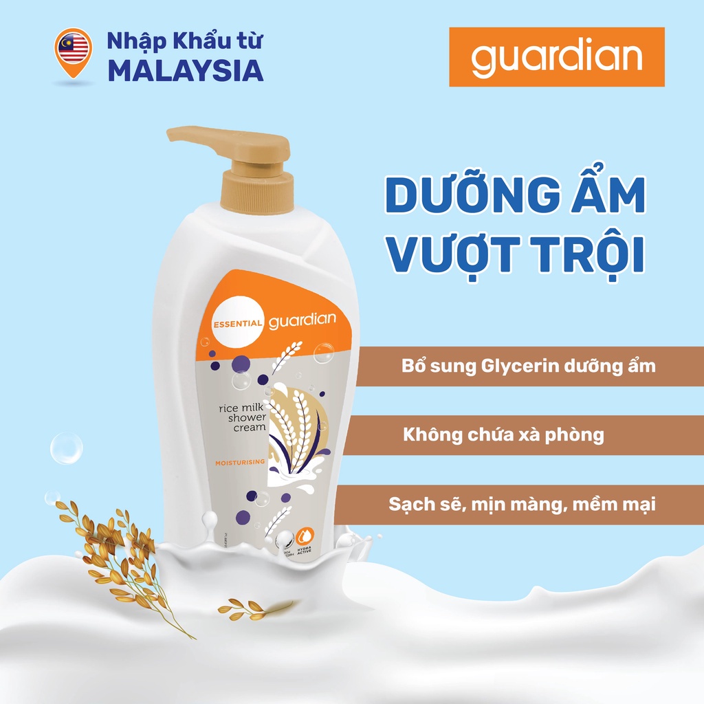 Sữa Tắm Dạng Kem Dưỡng Ẩm Guardian Essential Rice Milk Moisturising Shower Cream Sữa Gạo 1000ml