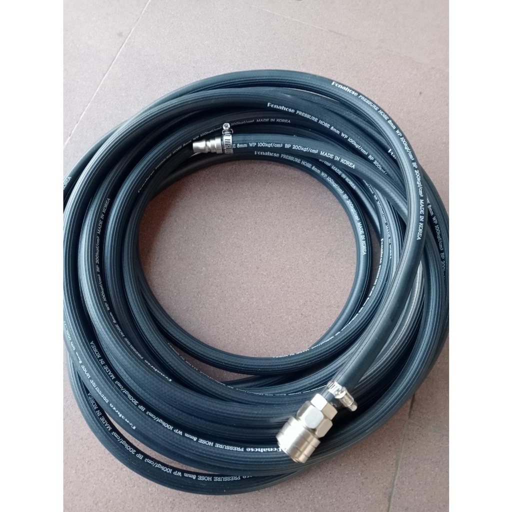Dây hơi cao su bố vải ponahose 8mm dài 6m, made in Korea, lỗ 8mm, kèm bộ đầu nối nhanh cao cấp