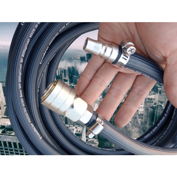 Dây hơi cao su bố vải ponahose 8mm dài 6m, made in Korea, lỗ 8mm, kèm bộ đầu nối nhanh cao cấp