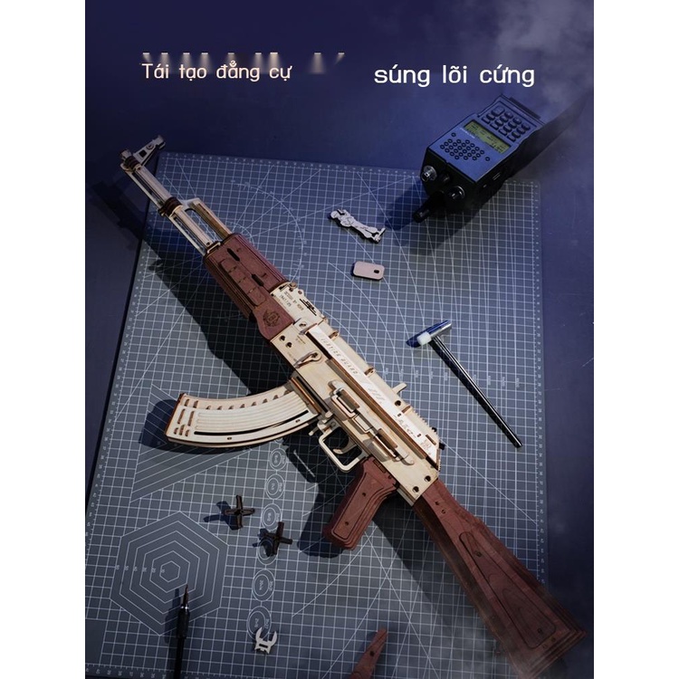 Ruoke Gỗ AK47 Cao Su Súng 3D Mô Hình Lắp Ráp Xếp Hình Ba Chiều Handmade Quà Tặng Trẻ Em Gỗ Súng Đồ Chơi