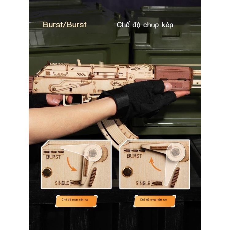 Ruoke Gỗ AK47 Cao Su Súng 3D Mô Hình Lắp Ráp Xếp Hình Ba Chiều Handmade Quà Tặng Trẻ Em Gỗ Súng Đồ Chơi