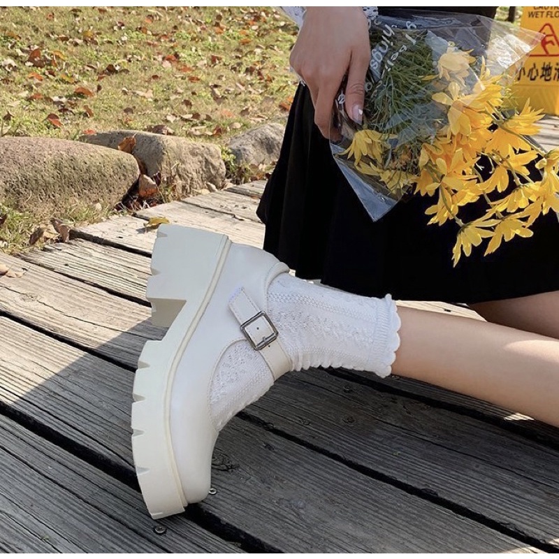 Giày Mary Jane Chunky - Giày mềm da lì Lolita