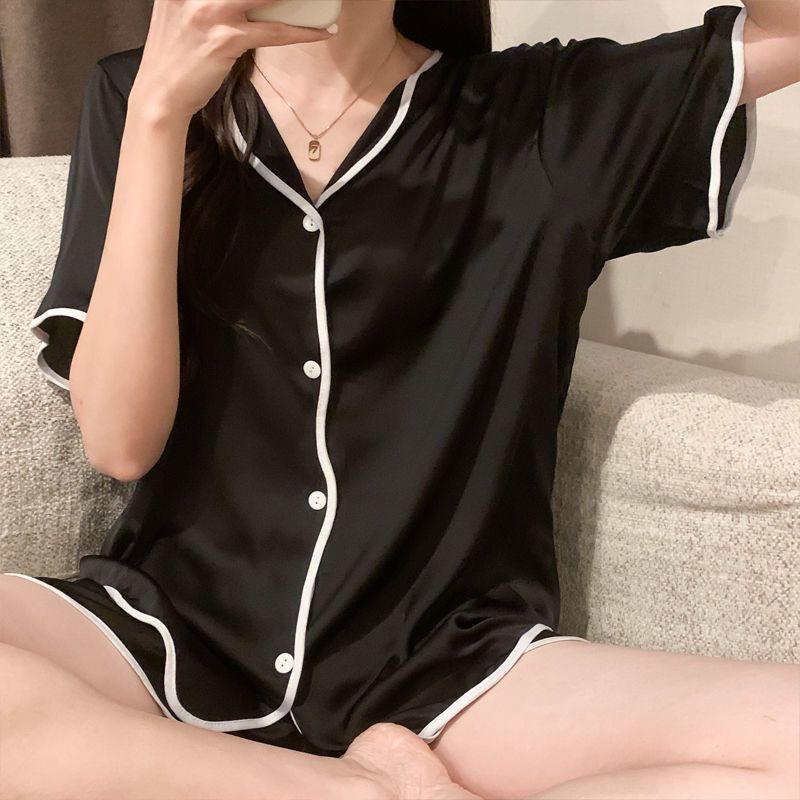 Jiashucheng Bộ Đồ Ngủ Ngắn Tay Bằng Lụa Mát Thời Trang Mùa Hè Hàng Mới 2023 Dành Cho Bạn Nữ