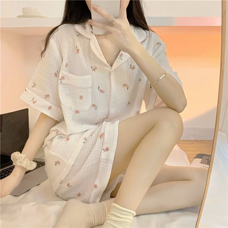 Jiashucheng Bộ Đồ Ngắn Tay Dáng Rộng In Hình Quả Đào Ngọt Ngào Dễ Thương Thời Trang Mùa Hè Dành Cho Bé