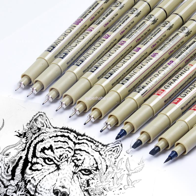 Bút vẽ mỹ thuật Sakura Pigma Micron 12 kích cỡ