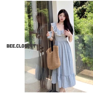 [ORDER] Đầm xanh dương dáng dài cổ bèo không tay