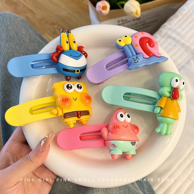 Kẹp Tóc Nhỏ Hình SpongeBob / Ngôi Sao / Vịt Hoạt Hình Siêu Dễ Thương Cho Nữ s