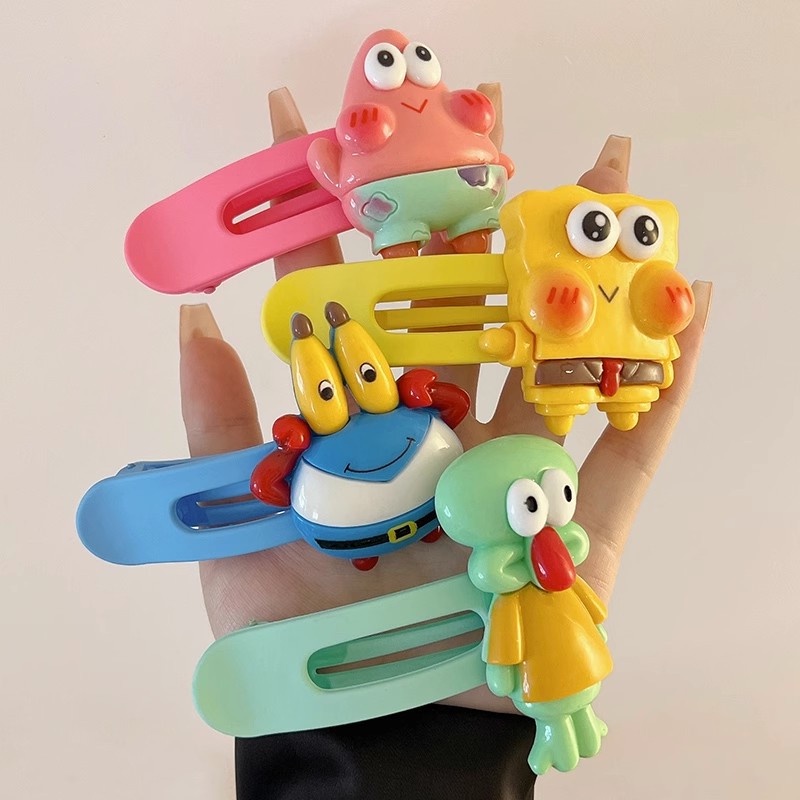 Kẹp Tóc Nhỏ Hình SpongeBob / Ngôi Sao / Vịt Hoạt Hình Siêu Dễ Thương Cho Nữ s